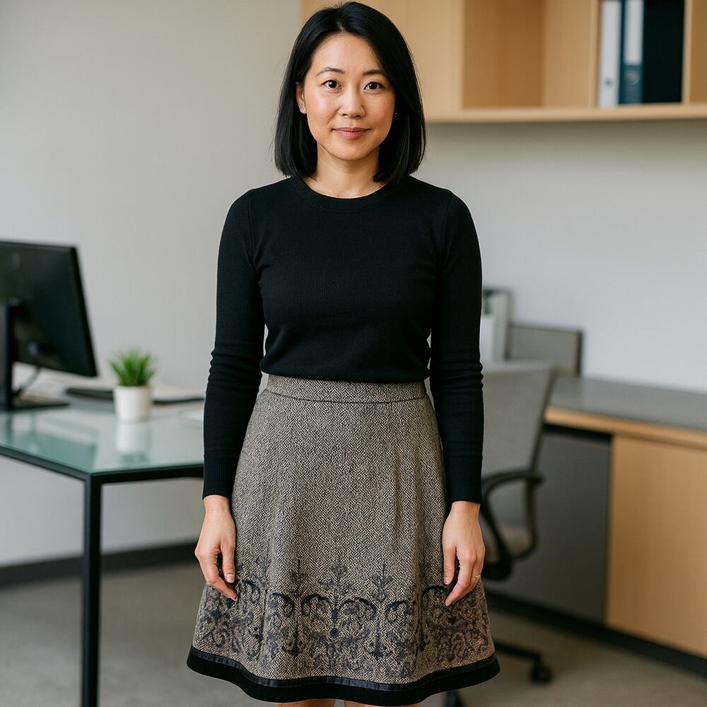 LOFT Brown Tweed Sequin Embellished Wool Blend Skirt Campus Office